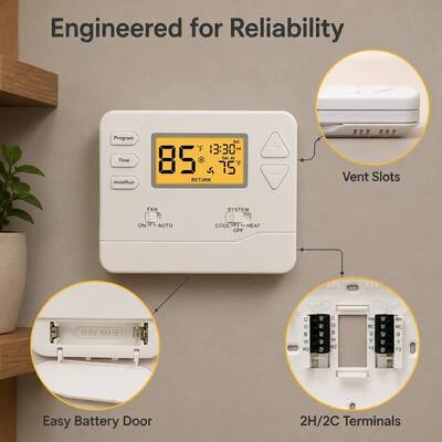 Riseem Cooling Electronic Room Thermostat with Display Size 2.08 Sq.in. 1344mm2 and 2H/2C Stages H/C -Conventional