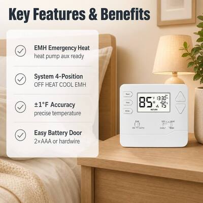 Riseem ±1°C Accuracy Heat Pump 7 Day Thermostat for Wall or Junction Box Mounting Means and Conventional or Heat Pump Applications
