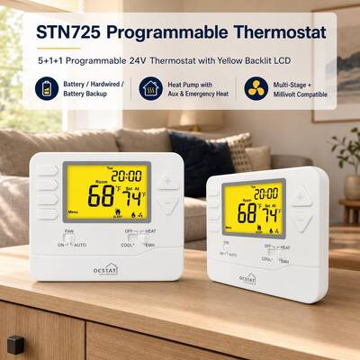 Heagstat 24V 2 Heat 1 Cool Adjustable Programmable Home Thermostat For Heat Pump