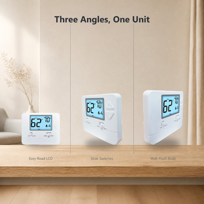24V or Batteries Operated Physical Dimensions 4.72 W X 3.85 H X 1.06 D LCD Non Programmable Thermostat for Conventional Heating Cooling Systems 1H 1C Stages
