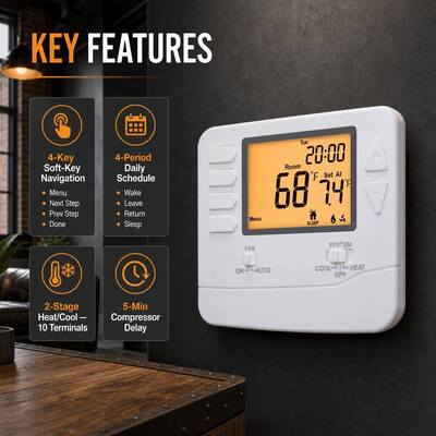 24V Digital LCD 2 Heat 2 Cool Adjustable Air Conditioner Home Thermostat for Temperature Control