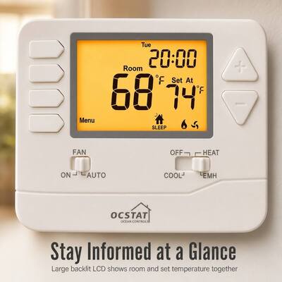 24V C Terminal Designations Heat Pump Non-programmable Mutil Stage Battery-operated Thermostat EMHEAT System Operation Mode 1 Amp Per Terminal Load Rating Ideal for HVAC Control