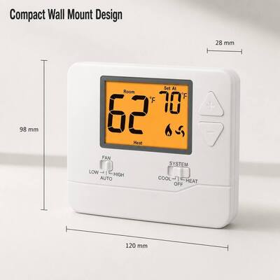 2H1C Heat Pump Wireless Room Electronic Air Conditioning Battery-operated RF Thermostat Non-programmable for PTAC Unit