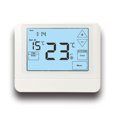 ترموستات گرمایش دیجیتال قابل برنامه ریزی هفتگی با صفحه نمایش لمسی LCD 24 ولت برای گرمایش و سرمایش