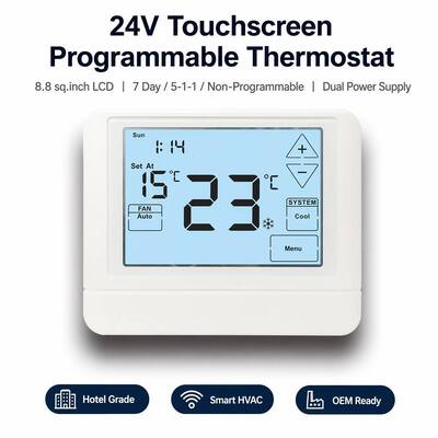 ترموستات دیجیتال برنامه نویسی HVAC اتاق الکترونیکی 24 ولت باتری LCD ترموستات ارائه نور پس زمینه رنگ سفید آبی سبز و محدوده کنترل دمای 44 ° F تا 90 ° F 7 ° C تا 32 ° C برای راه حل های آب و هوایی