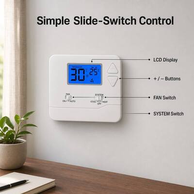 Riseem ABS Housing Material Wired Room Thermostat با دقت ±1C و حالت کنترل دستی / خودکار