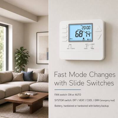 Riseem هفتگی قابل برنامه ریزی 0.5 °C دقت سیستم HVAC پمپ گرما ترموستات 24V