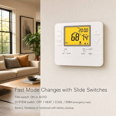 ترموستات خانگی قابل تنظیم و برنامه ریزی Heagstat 24V 2 Heat 1 Cool برای پمپ حرارتی