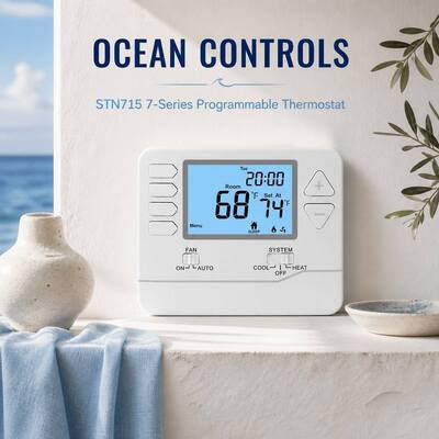 ترموستات دیجیتال LCD قابل برنامه‌ریزی 7 روزه ABS PC ضد اشتعال برای کنترل دما HVAC، تغذیه با 2 باتری قلمی AAA یا 18-30 ولت AC کلاس II NEC برای سیستم‌های HVAC تجاری