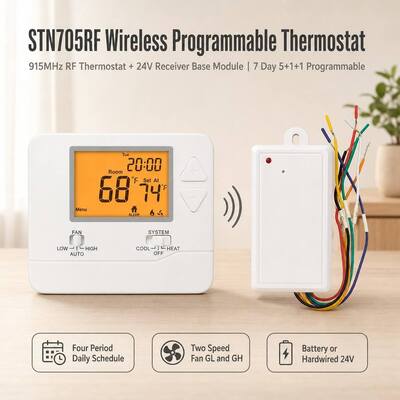 گرمایش و خنک سازی 24 ولت یا باتری 7 روز اتاق بی سیم تک مرحله PTAC ترموستات RF برای سیستم HVAC