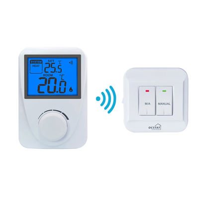 Riseem Blue Backlight باتری بی سیم گاز RF ترموستات غیر قابل برنامه ریزی با سوئیچ گرما / خاموش / خنک