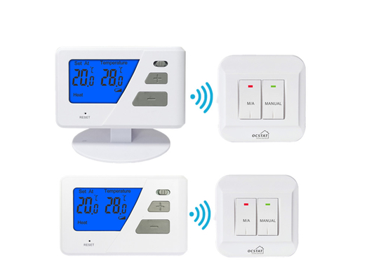 Riseem دکمه فشار 868 Mhz غیر قابل برنامه ریزی RF ترموستات اتاق بی سیم برای سیستم گرمایش زیر زمین