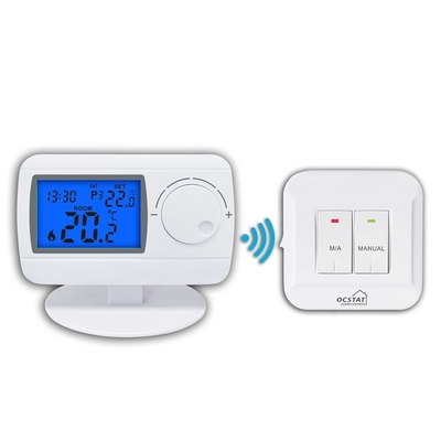 Riseem 230V سفید ABS دیجیتال RF برنامه ریزی اتاق ترموستات بی سیم برای دیگ گاز